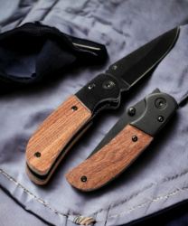 Нож из нержавеющей стали GOLIAT / Раскладной многофункциональный нож с деревянными накладками